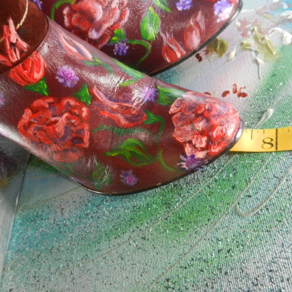 VTG OOAK floral suede boots Never Promised You a Rose Garden burgundy leather - Picture 9 of 16